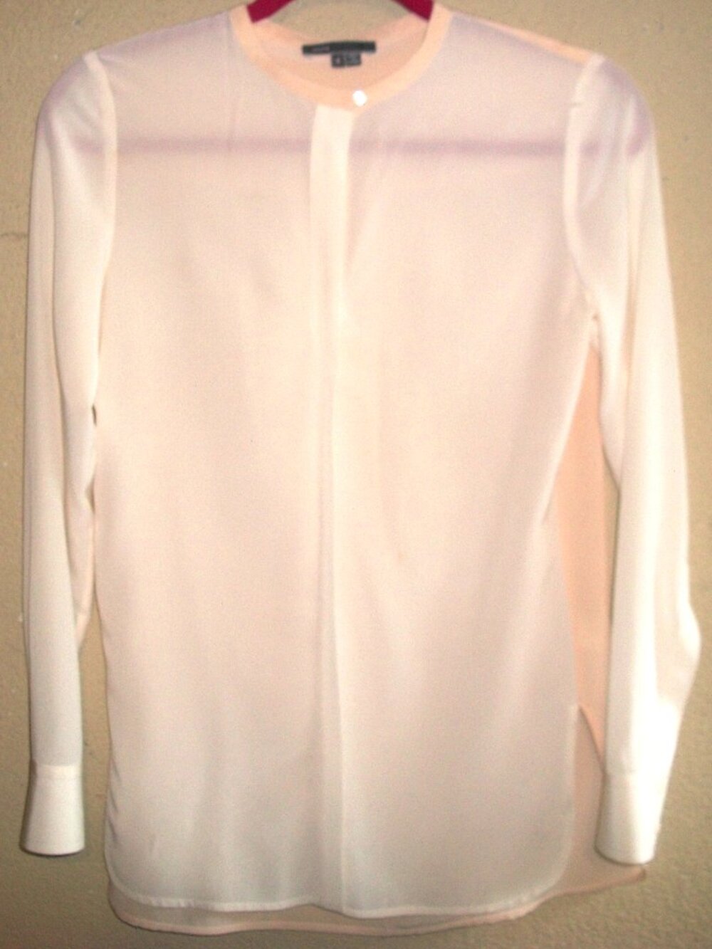 NWOT VINCE 100% Silk Creamy White & Pale-Pink Long Sleeve Loose Blouse $368
